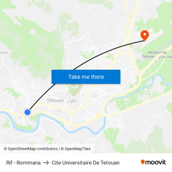 Rif - Rommana to Cite Universitaire De Tetouan map