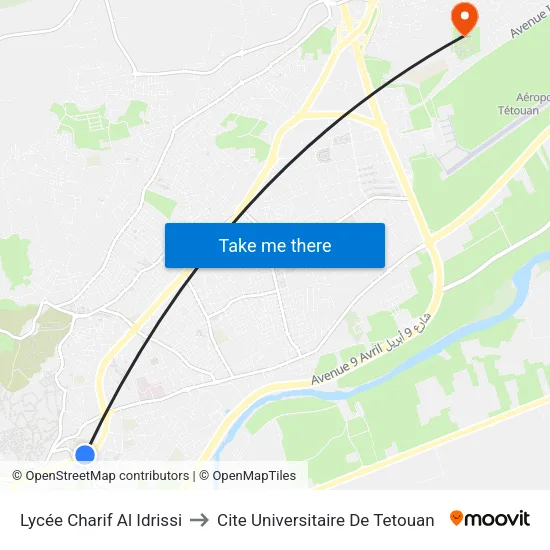 Lycée Charif Al Idrissi to Cite Universitaire De Tetouan map