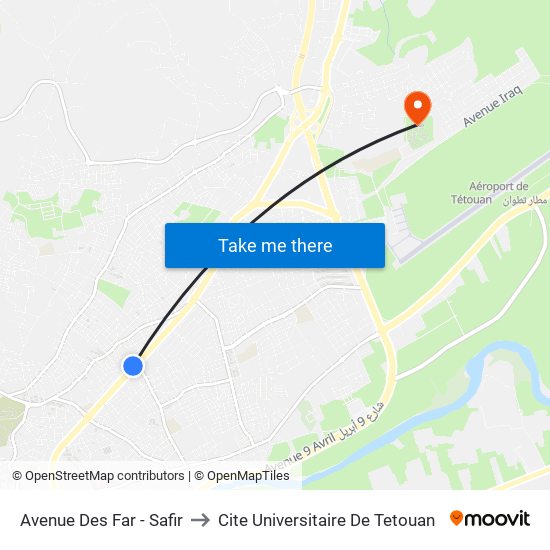 Avenue Des Far - Safir to Cite Universitaire De Tetouan map