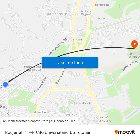 Boujarrah 1 to Cite Universitaire De Tetouan map