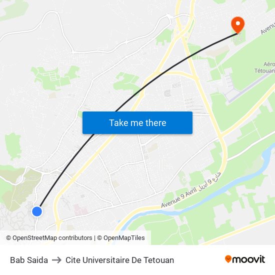 Bab Saida to Cite Universitaire De Tetouan map