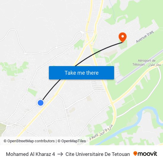 Mohamed Al Kharaz 4 to Cite Universitaire De Tetouan map