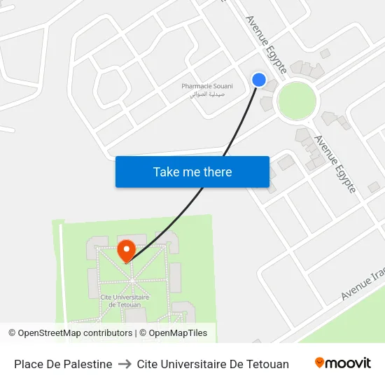 Place De Palestine to Cite Universitaire De Tetouan map
