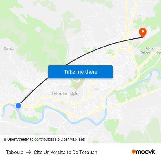 Taboula to Cite Universitaire De Tetouan map