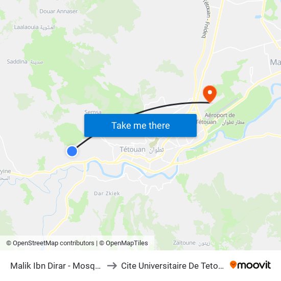 Malik Ibn Dirar - Mosquée to Cite Universitaire De Tetouan map