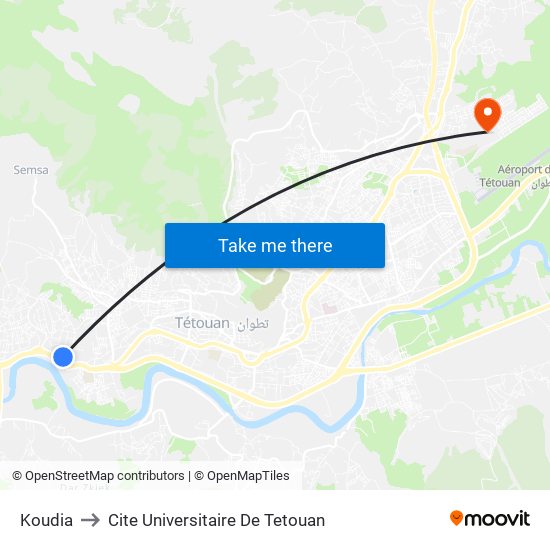 Koudia to Cite Universitaire De Tetouan map