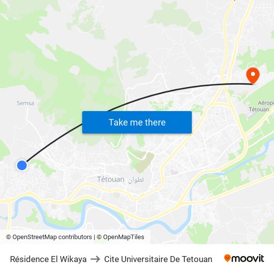 Résidence El Wikaya to Cite Universitaire De Tetouan map