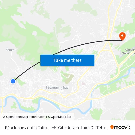 Résidence Jardin Taboula to Cite Universitaire De Tetouan map