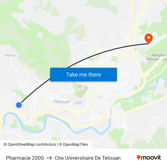 Pharmacie 2000 to Cite Universitaire De Tetouan map