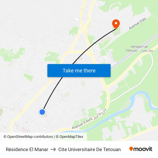Résidence El Manar to Cite Universitaire De Tetouan map