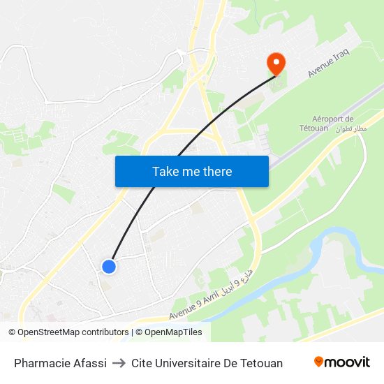 Pharmacie Afassi to Cite Universitaire De Tetouan map