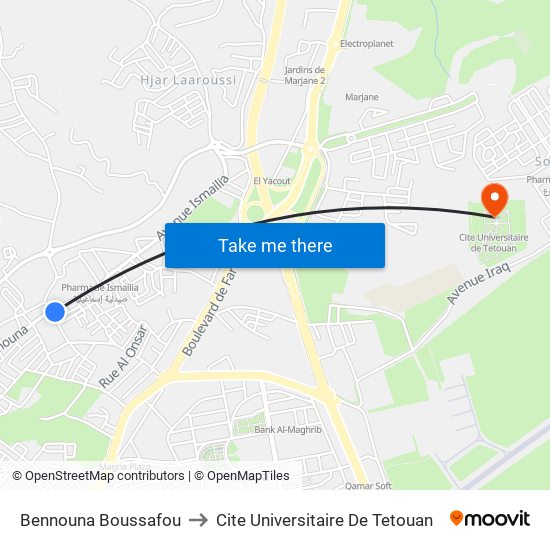 Bennouna Boussafou to Cite Universitaire De Tetouan map