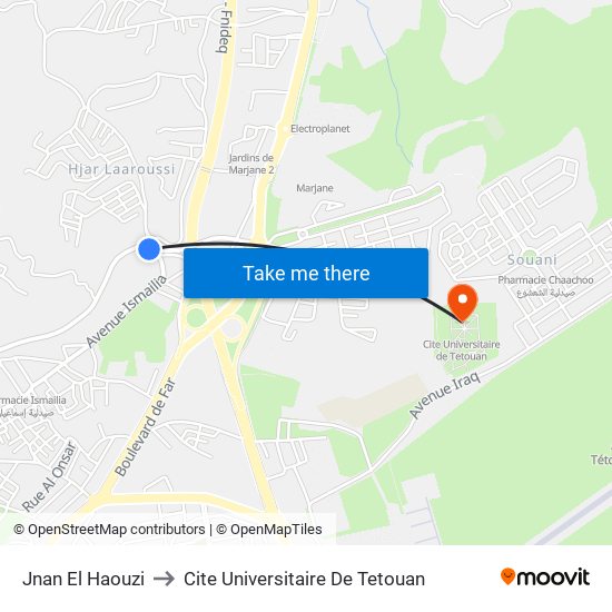 Jnan El Haouzi to Cite Universitaire De Tetouan map