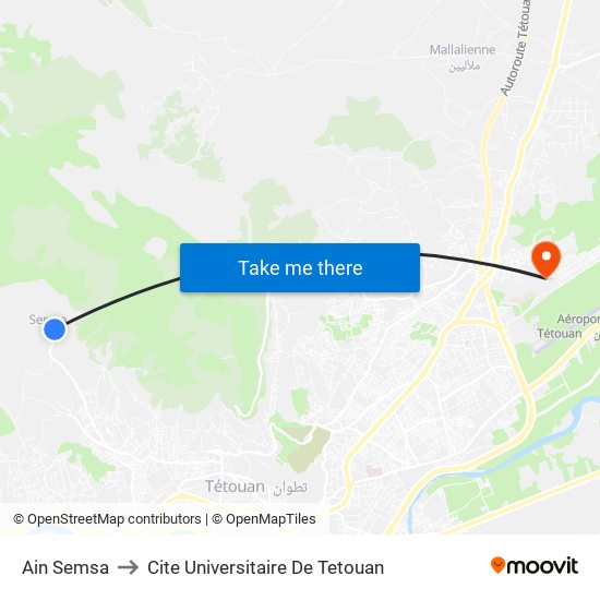 Ain Semsa to Cite Universitaire De Tetouan map