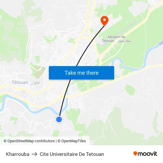 Kharrouba to Cite Universitaire De Tetouan map