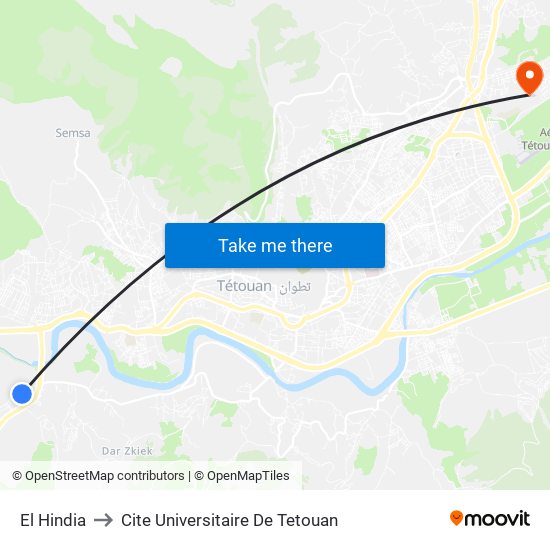 El Hindia to Cite Universitaire De Tetouan map