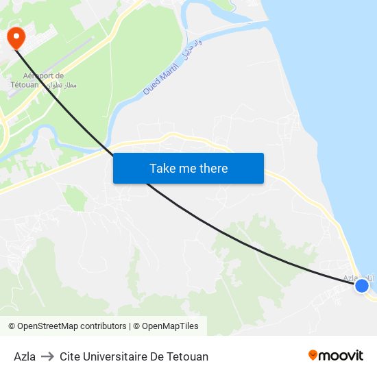 Azla to Cite Universitaire De Tetouan map