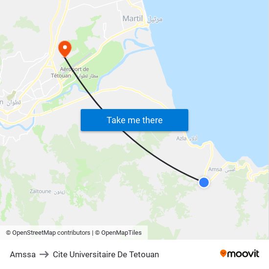 Amssa to Cite Universitaire De Tetouan map