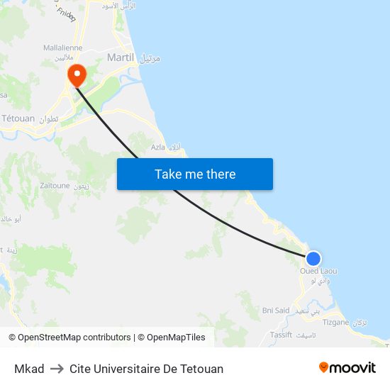 Mkad to Cite Universitaire De Tetouan map