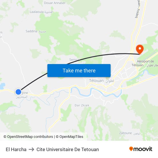 El Harcha to Cite Universitaire De Tetouan map