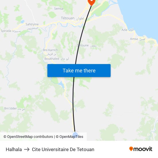 Halhala to Cite Universitaire De Tetouan map