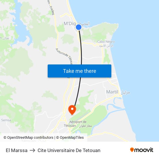 El Marssa to Cite Universitaire De Tetouan map