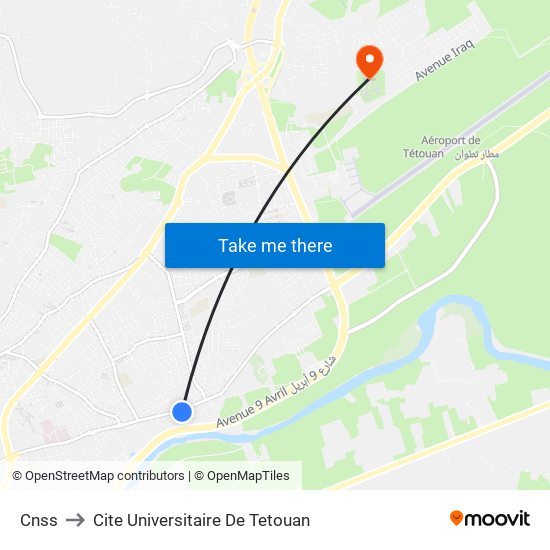 Cnss to Cite Universitaire De Tetouan map