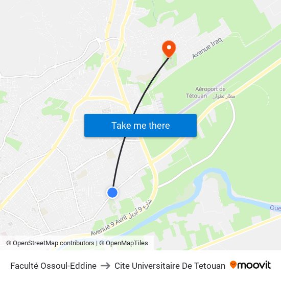 Faculté Ossoul-Eddine to Cite Universitaire De Tetouan map