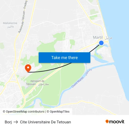 Borj to Cite Universitaire De Tetouan map
