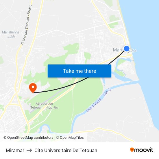 Miramar to Cite Universitaire De Tetouan map