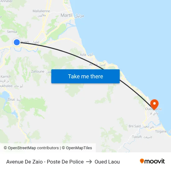 Avenue De Zaio - Poste De Police to Oued Laou map