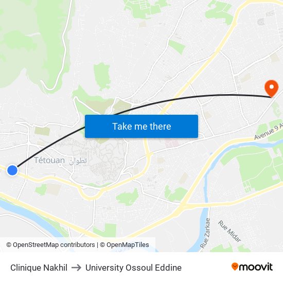 Clinique Nakhil to University Ossoul Eddine map