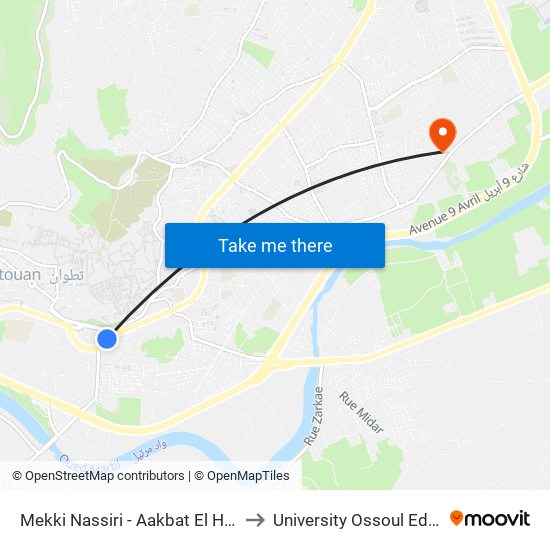 Mekki Nassiri - Aakbat El Halouf to University Ossoul Eddine map