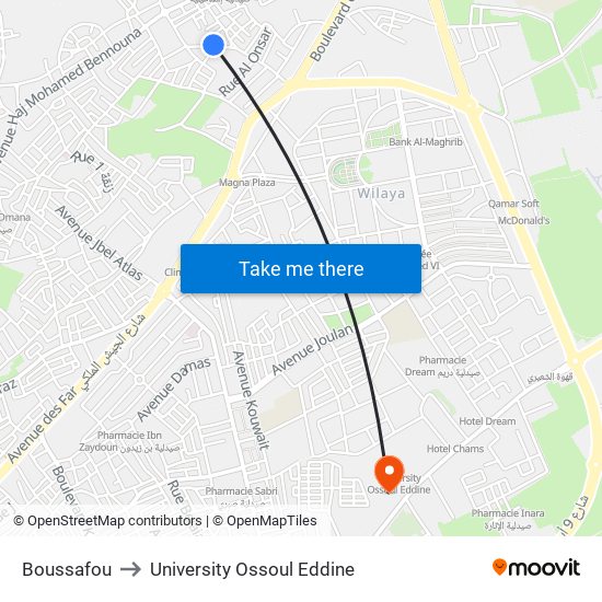 Boussafou to University Ossoul Eddine map