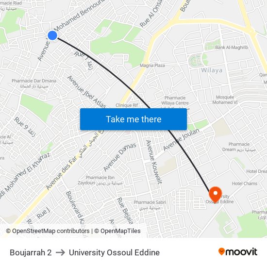 Boujarrah 2 to University Ossoul Eddine map