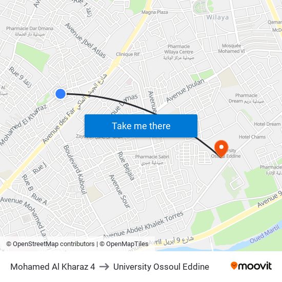 Mohamed Al Kharaz 4 to University Ossoul Eddine map