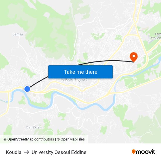 Koudia to University Ossoul Eddine map