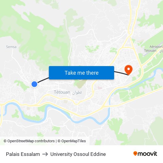 Palais Essalam to University Ossoul Eddine map