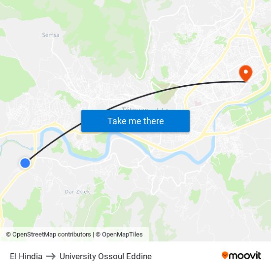 El Hindia to University Ossoul Eddine map