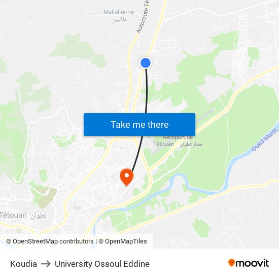 Koudia to University Ossoul Eddine map