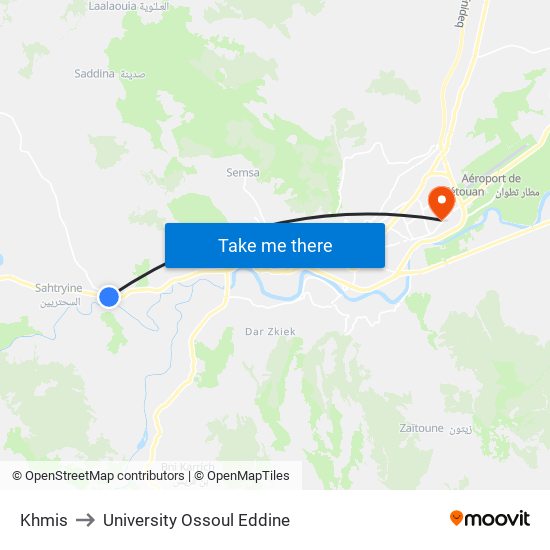 Khmis to University Ossoul Eddine map