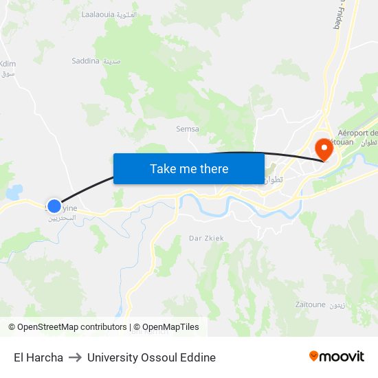 El Harcha to University Ossoul Eddine map