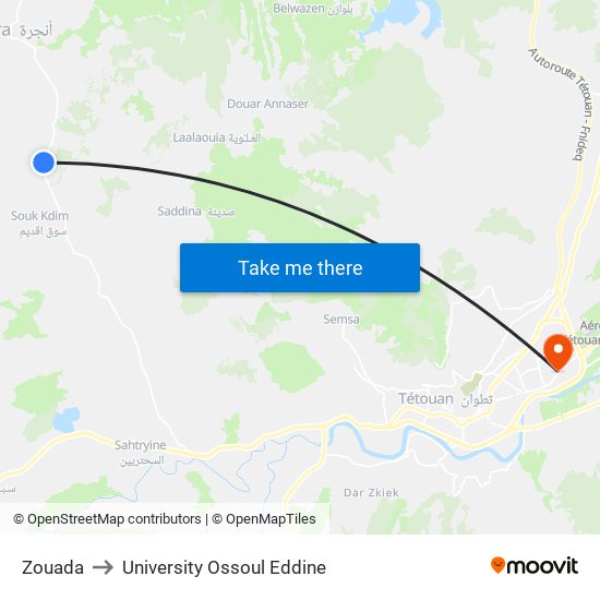 Zouada to University Ossoul Eddine map