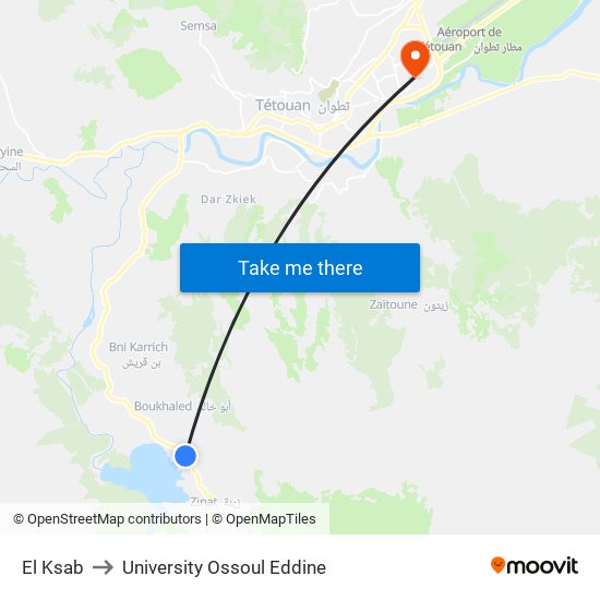 El Ksab to University Ossoul Eddine map