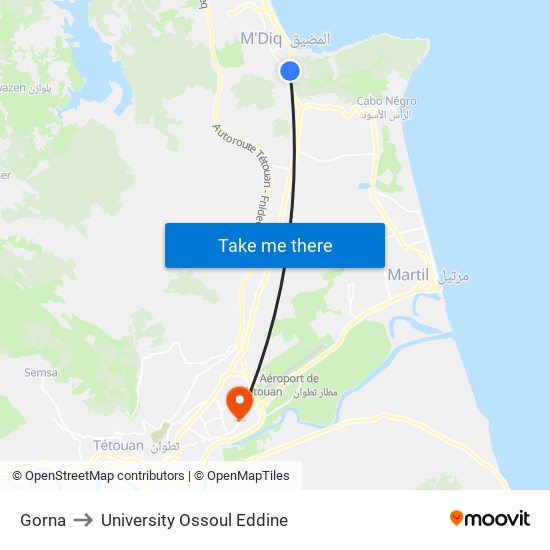 Gorna to University Ossoul Eddine map