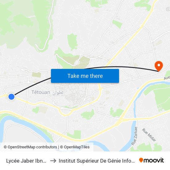Lycée Jaber Ibnou Hayane to Institut Supérieur De Génie Informatique - Sup'Isi map