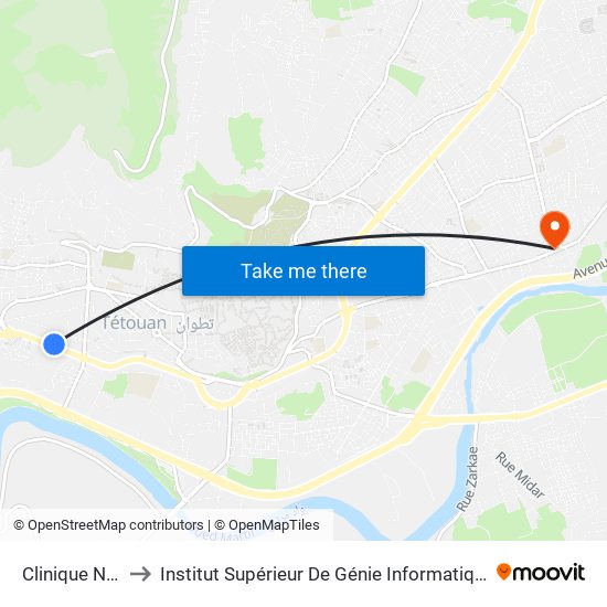 Clinique Nakhil to Institut Supérieur De Génie Informatique - Sup'Isi map