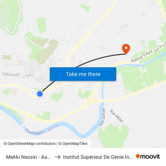 Mekki Nassiri - Aakbat El Halouf to Institut Supérieur De Génie Informatique - Sup'Isi map