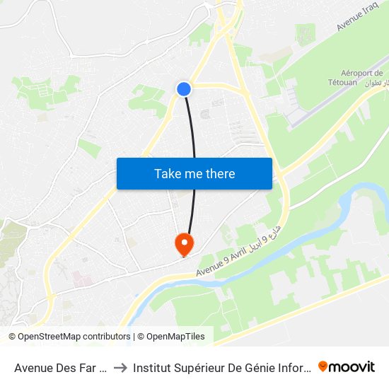 Avenue Des Far - El Yazidi to Institut Supérieur De Génie Informatique - Sup'Isi map