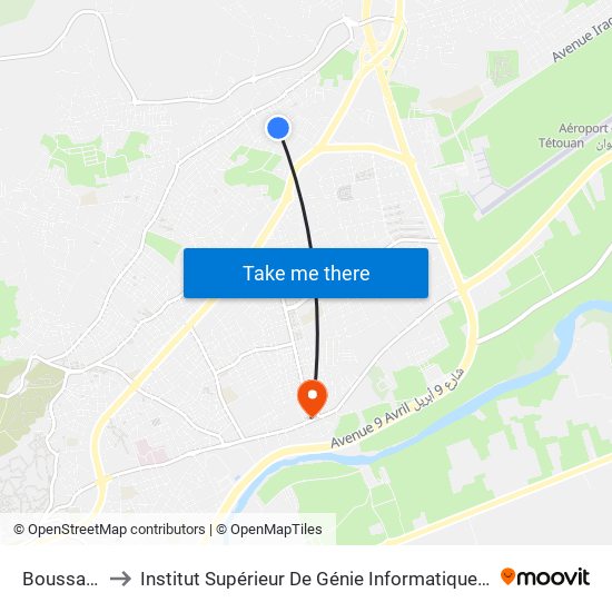 Boussafou to Institut Supérieur De Génie Informatique - Sup'Isi map